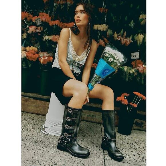 Steve Madden Rocky Distressed Leather Buckle Hardware Tall Moto Engineer Boots - Picture 6 of 16